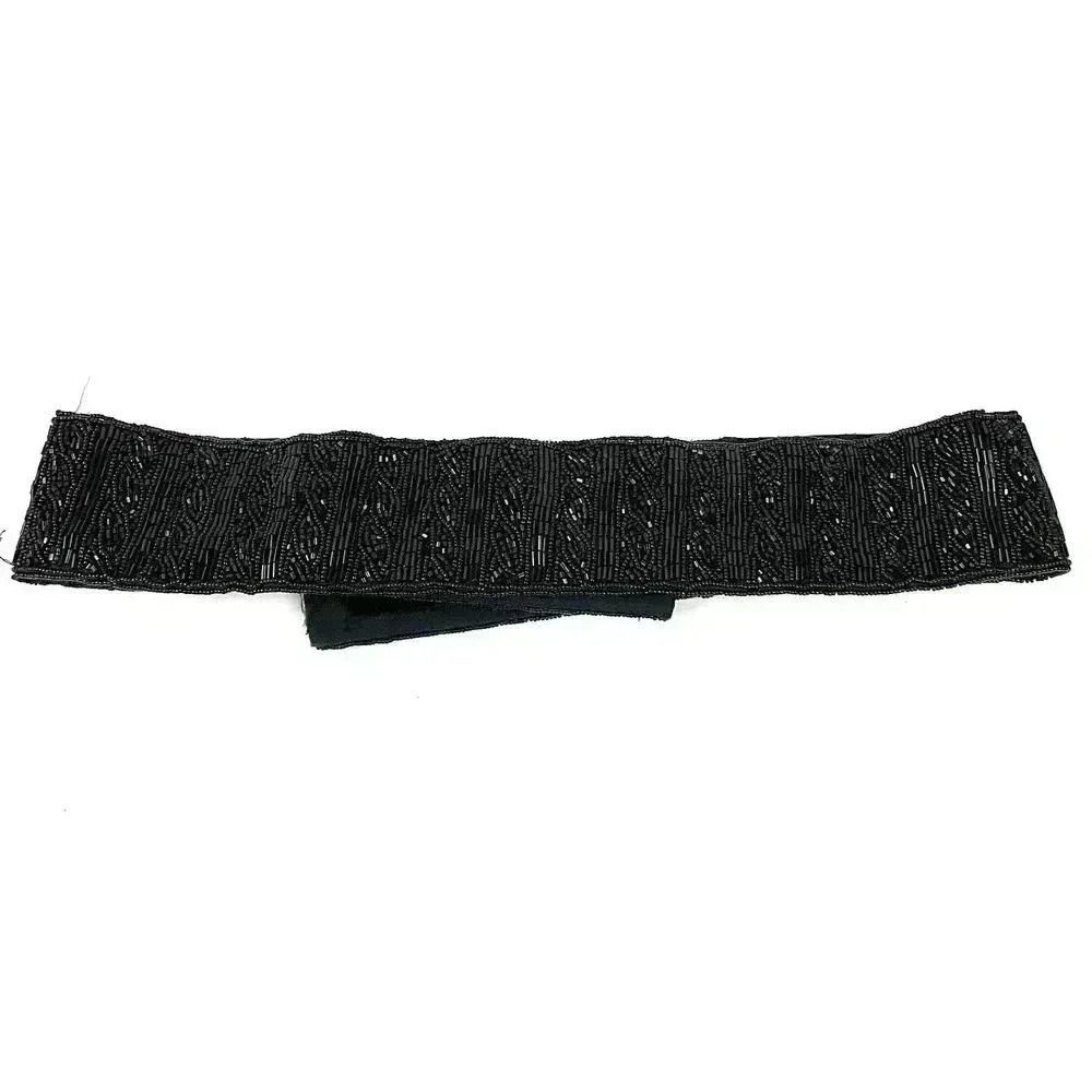 Talbots Black Beaded Belt 29” Women’s‎ Hook & Loop Closure MEDIUM
